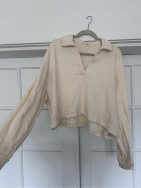 100% cotton cream cropped collared sweatshirt Oysho size L